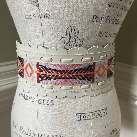 Isabel Marant Wide Waist Belt Womens Medium Cream Leather Embroidered Woven Boho main image 6